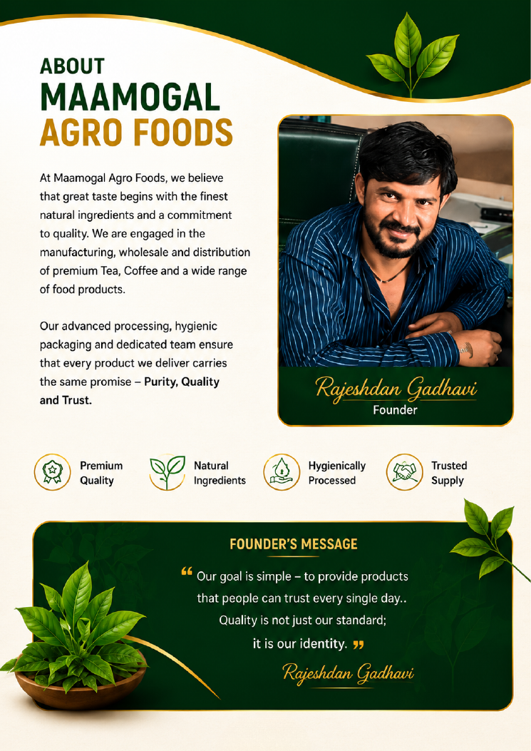 Maamogal Agro Foods about and founder brochure page
